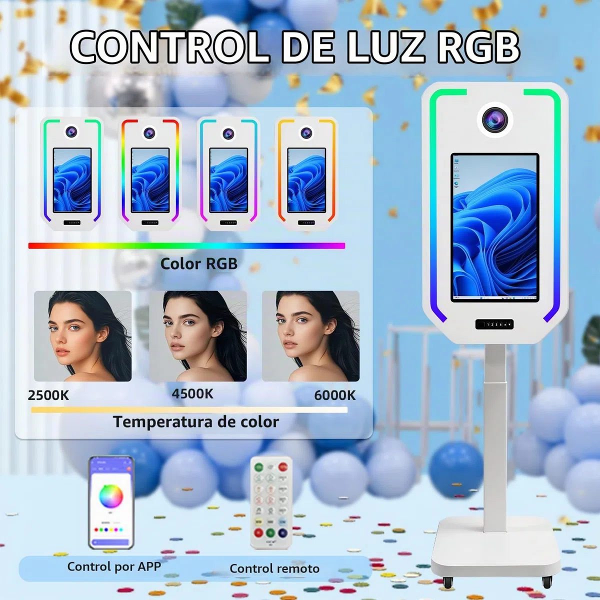 Máquina de fotomatón DSLR, Cabina de Fotos para Selfies Fiestas, elevación eléctrica con 4 Modos de Ahorro de Memoria, Cabina de Fotos con Pantalla táctil de 21.5" (White, Photo Booth)