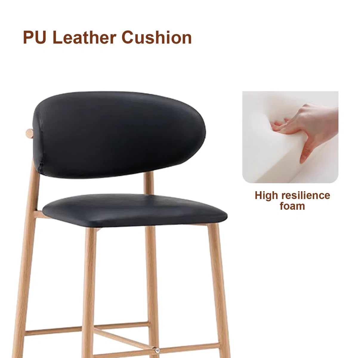 Juego de taburetes de Bar para Isla de Cocina (1/2/3/4 Unidades), sillas Altas para mostrador con Respaldo ergonómico de Cuero sintético, Patas de Madera, fácil Montaje, Color Negro.