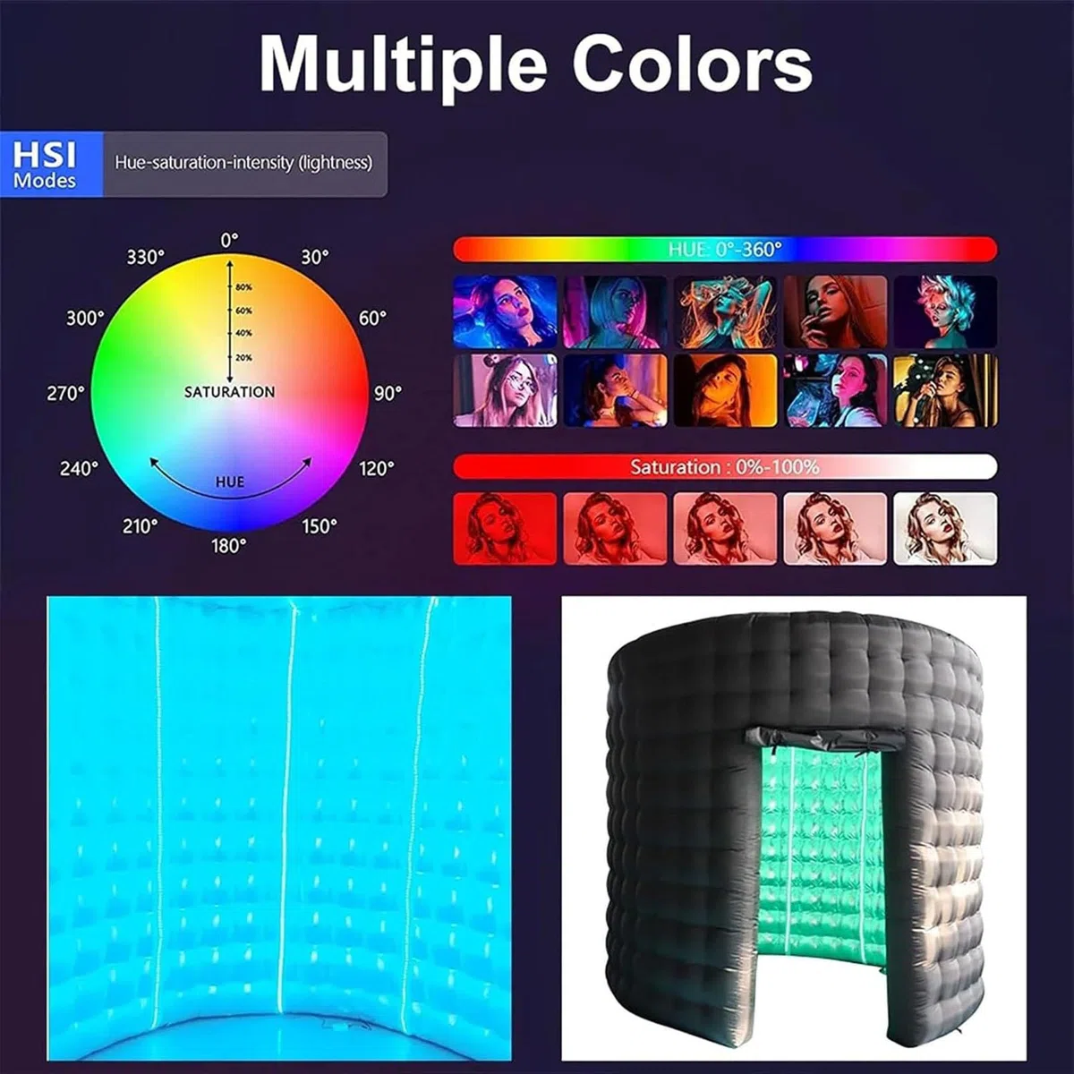 Caja Inflable para Fotomatón, Tienda De Campaña para Fotomatón, Máquina De Fotomatón 360, Telón De Fondo Interior con Luz LED, Fondo De Pared De 10 Pies, 3 Puertas+Cortina+soplador De Aire