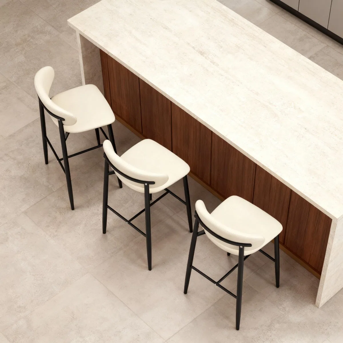Juego de taburetes de Bar para Isla de Cocina (1/2/3/4 Unidades), Altura de mostrador, con Respaldo ergonómico de Cuero sintético, Patas de Madera Maciza, fácil Montaje, Color Blanco.