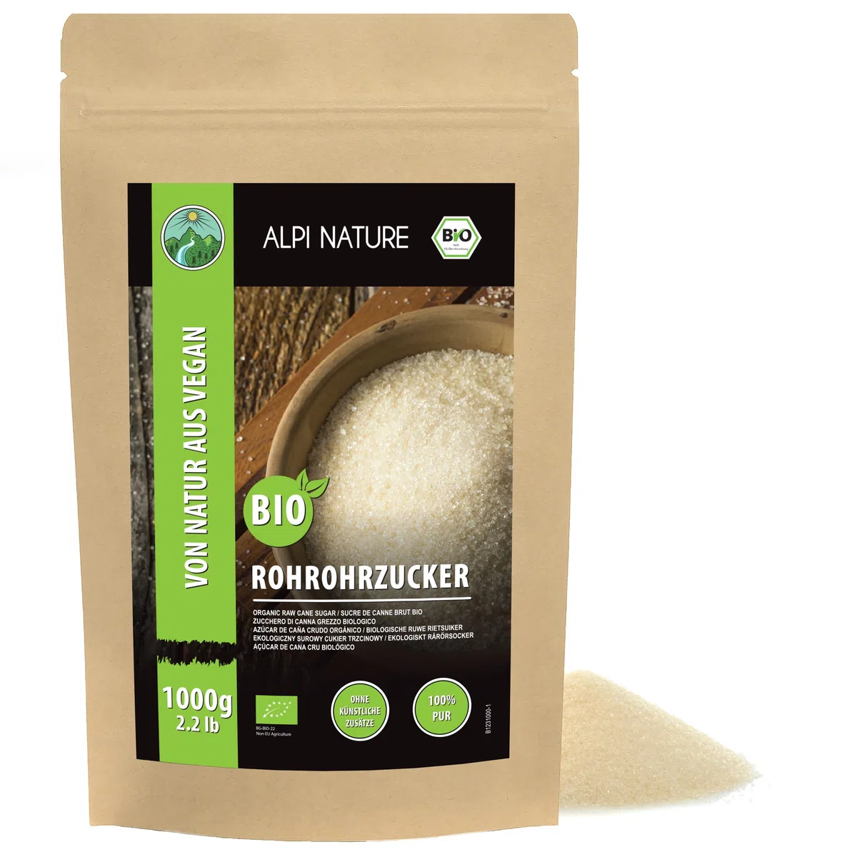 Alpi Nature Azúcar de Caña Crudo Orgánico 1kg, Azúcar Moreno Claro para Cocinar y Hornear