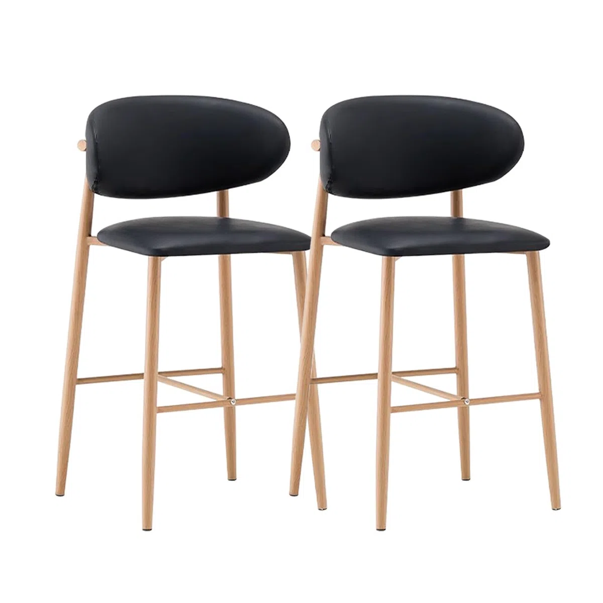 Juego de taburetes de Bar para Isla de Cocina (1/2/3/4 Unidades), sillas Altas para mostrador con Respaldo ergonómico de Cuero sintético, Patas de Madera, fácil Montaje, Color Negro.