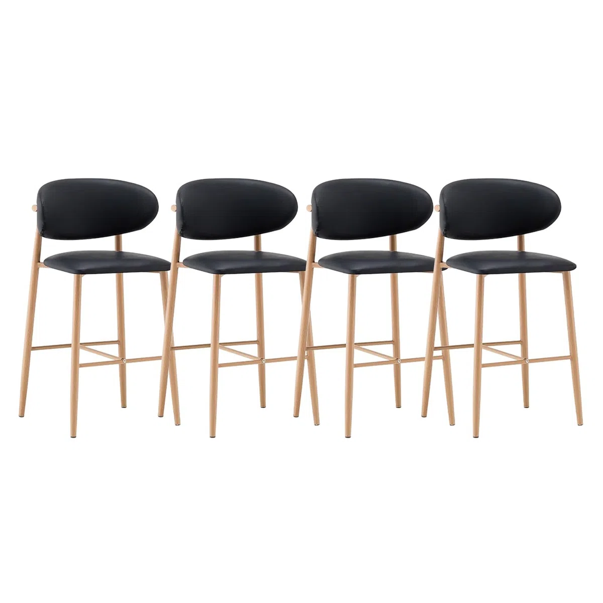 Juego de taburetes de Bar para Isla de Cocina (1/2/3/4 Unidades), sillas Altas para mostrador con Respaldo ergonómico de Cuero sintético, Patas de Madera, fácil Montaje, Color Negro.