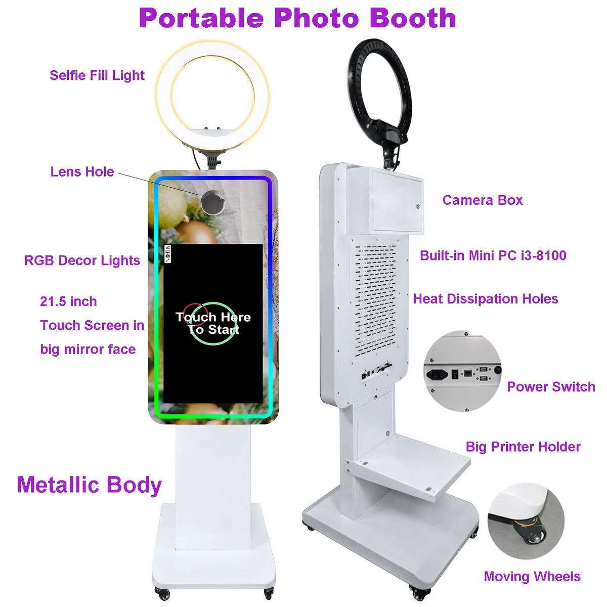 Cabina de Fotos con Espejo mágico, Pantalla táctil de 21,5 Pulgadas, DSLR, máquina de Selfies portátil para Eventos, Bodas, Fiestas, Navidad (Fotomatón con Espejo de 21,5")