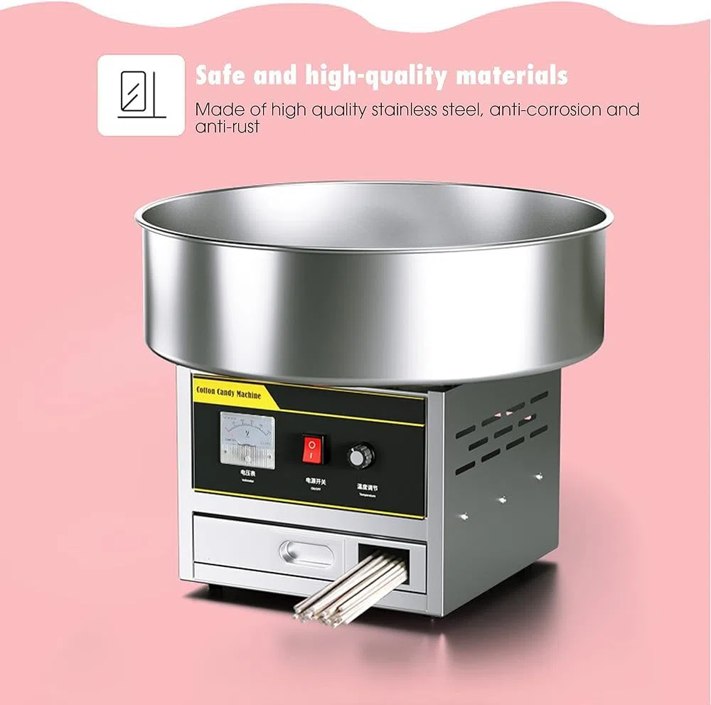 Máquina Comercial de algodón de azúcar de 1200 W, máquina Profesional para Hacer algodón de azúcar, máquina eléctrica para Hacer algodón de azúcar para Fiestas de cumpleaños (Silver)