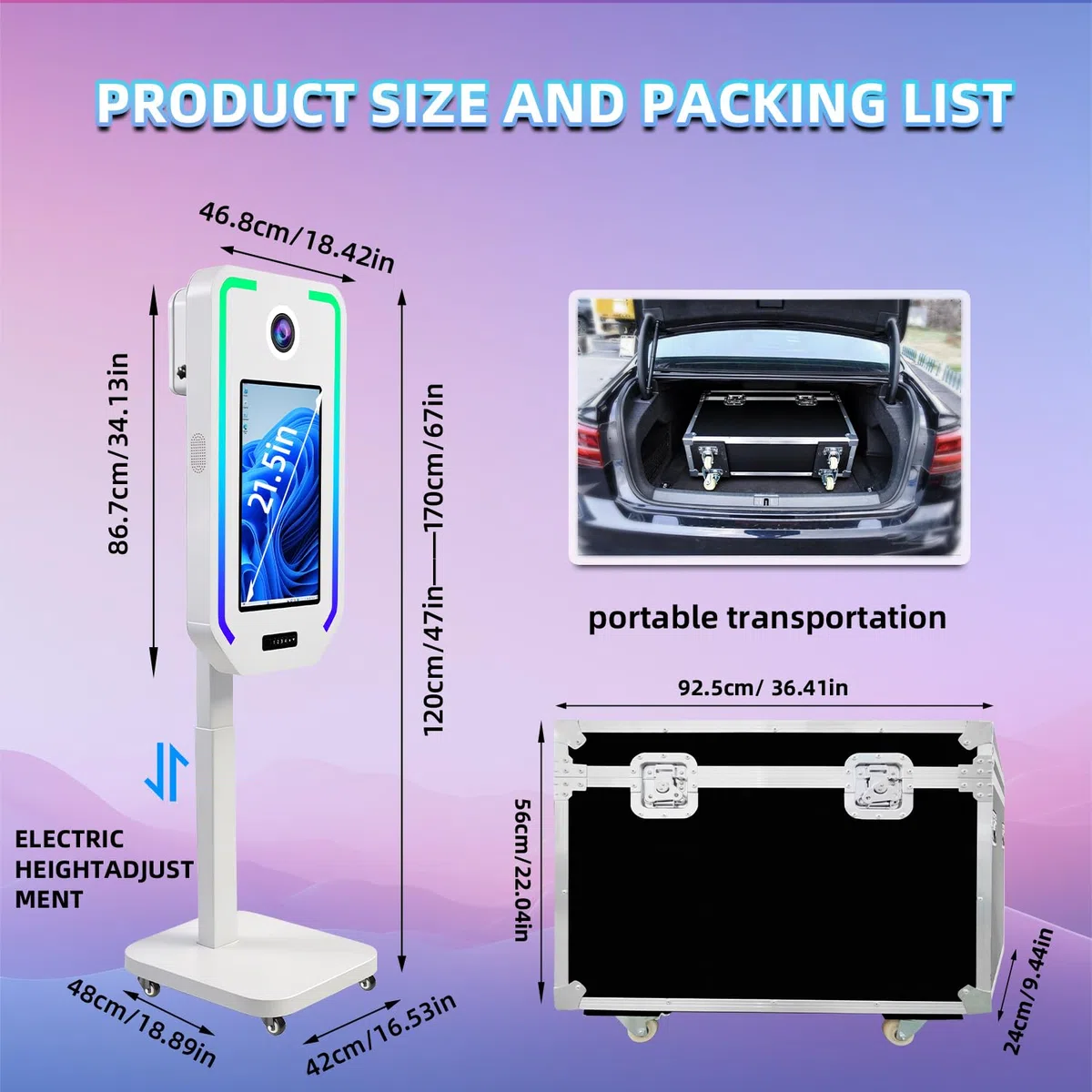 Máquina de fotomatón DSLR, Cabina de Fotos para Selfies Fiestas, elevación eléctrica con 4 Modos de Ahorro de Memoria, Cabina de Fotos con Pantalla táctil de 21.5" (White, Photo Booth)