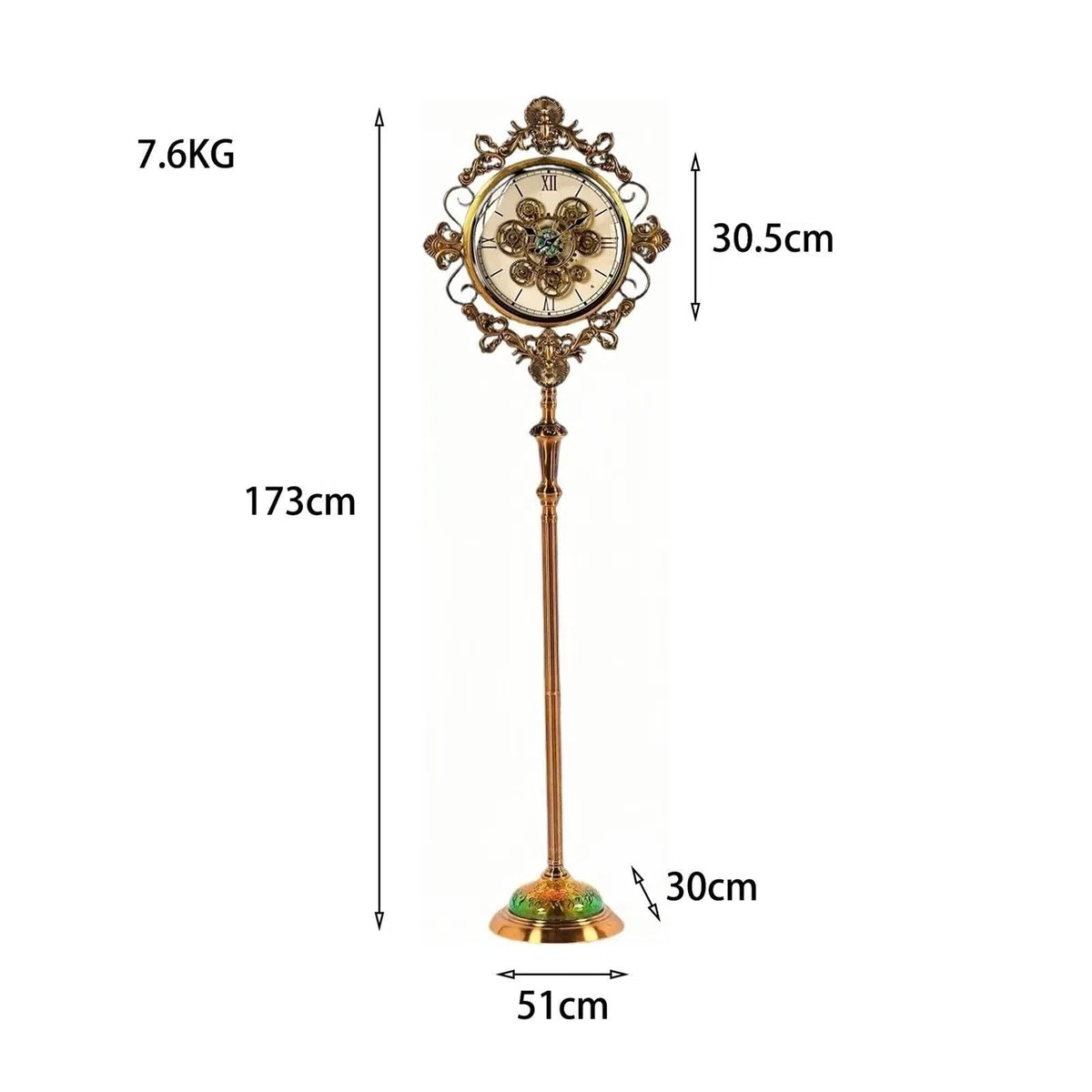 Reloj de abuelo Reloj de piso de metal con números romanos estilo europeo