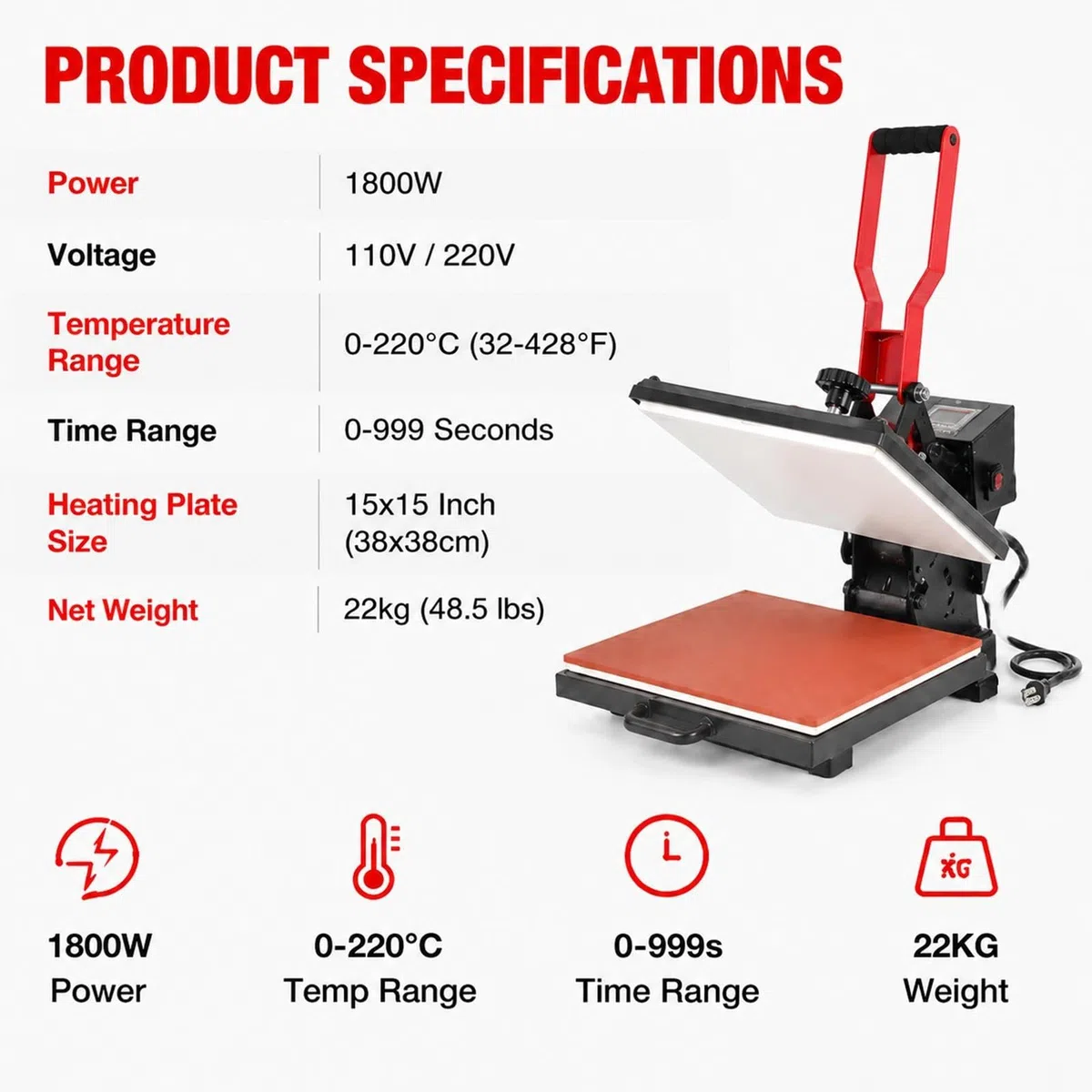Prensa de Calor 38x38 cm con Pantalla LCD para Transferencia Textil