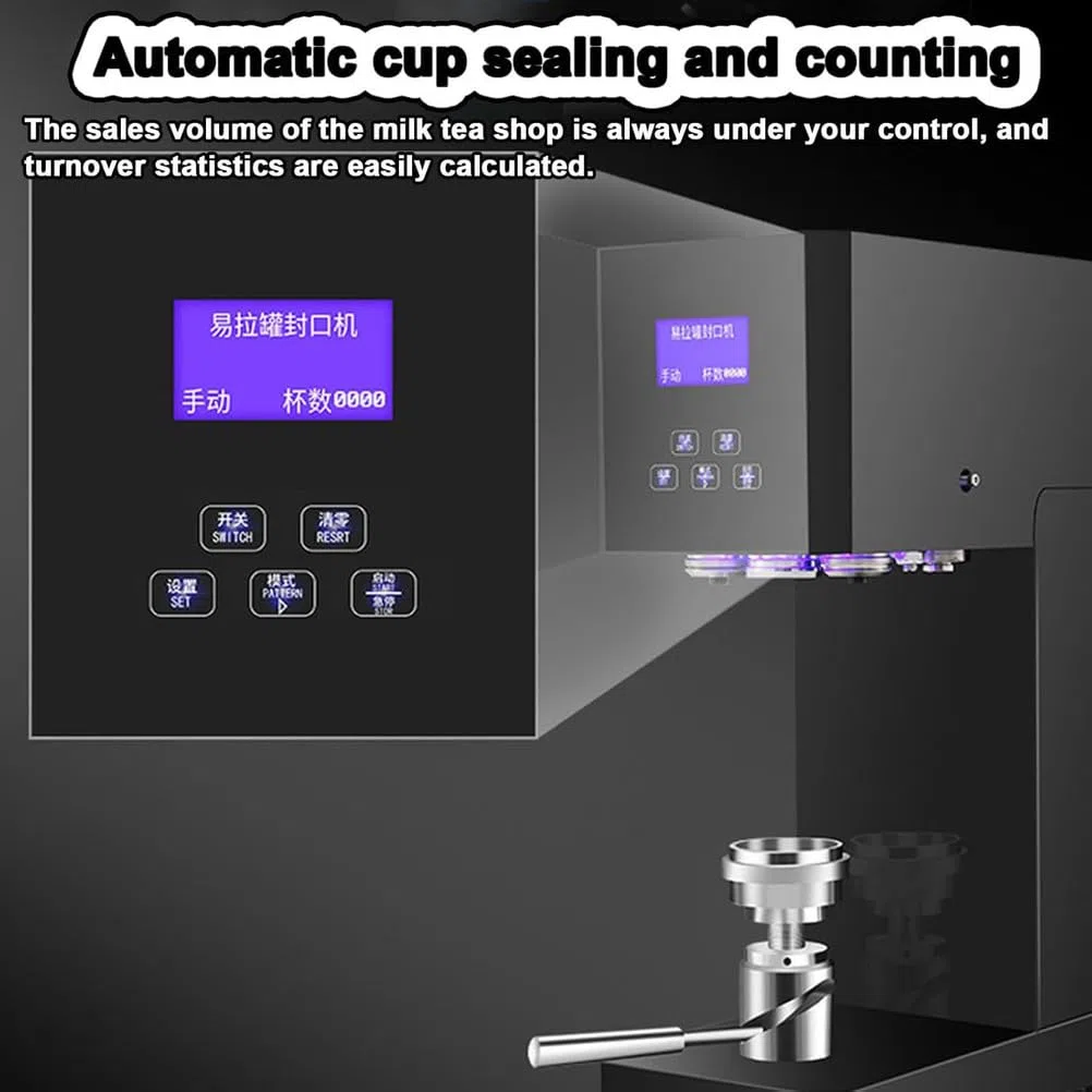 370W Sellador eléctrico de Lata, tapador Semi-Auto de la Taza de Lata para Aluminio y plástico.Sello De 4-6 SG, Conteo De Led, Construcción De Acero Inoxidable.Ideal para café, Restaurante, Uso en el