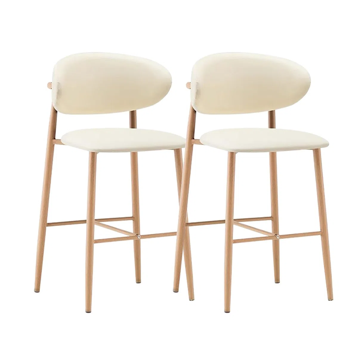 Juego de taburetes de Bar para Isla de Cocina (1/2/3/4 Unidades), Altura de mostrador, con Respaldo ergonómico de Cuero sintético, Patas de Madera Maciza, fácil Montaje, Color Blanco.