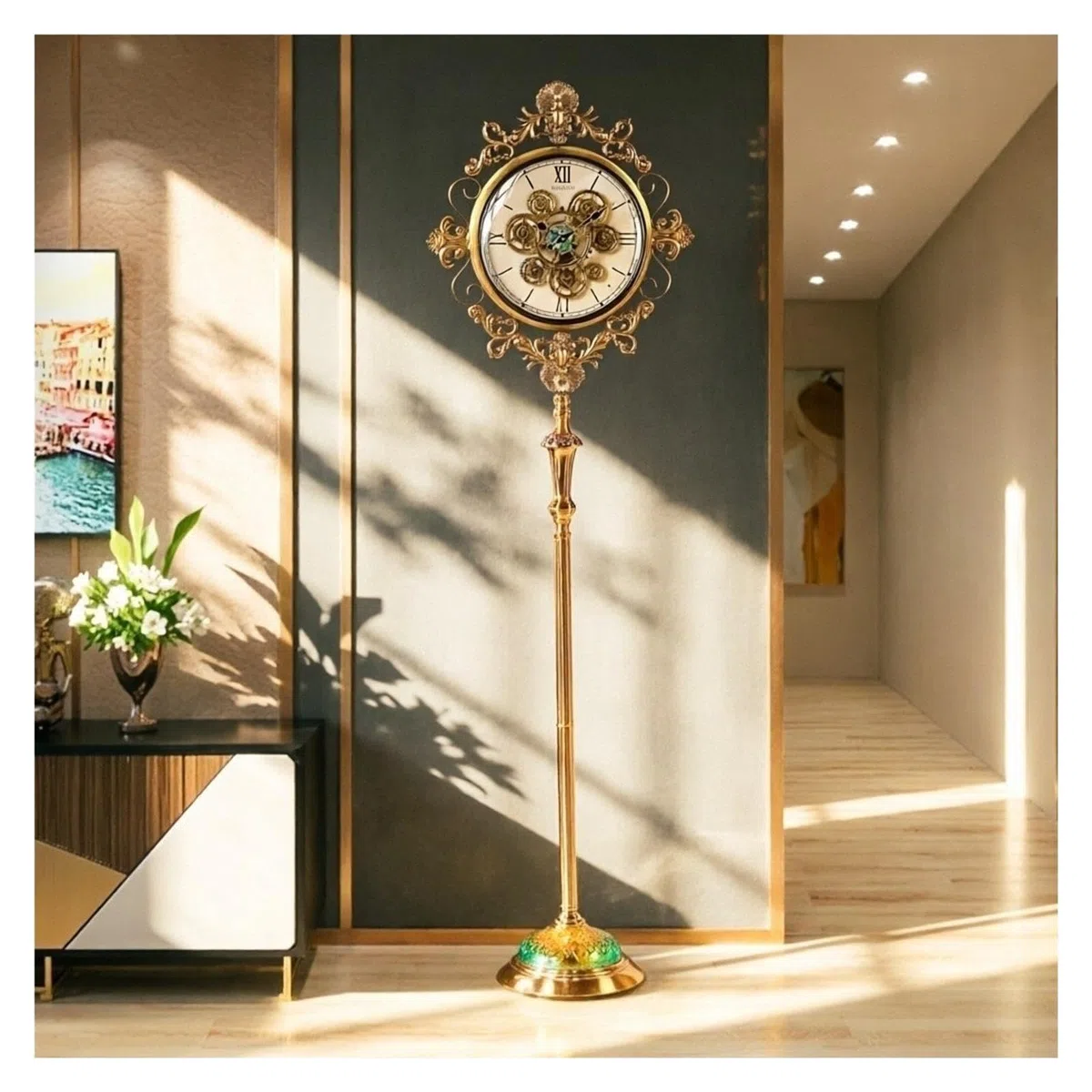 Reloj de abuelo Reloj de piso de metal con números romanos estilo europeo