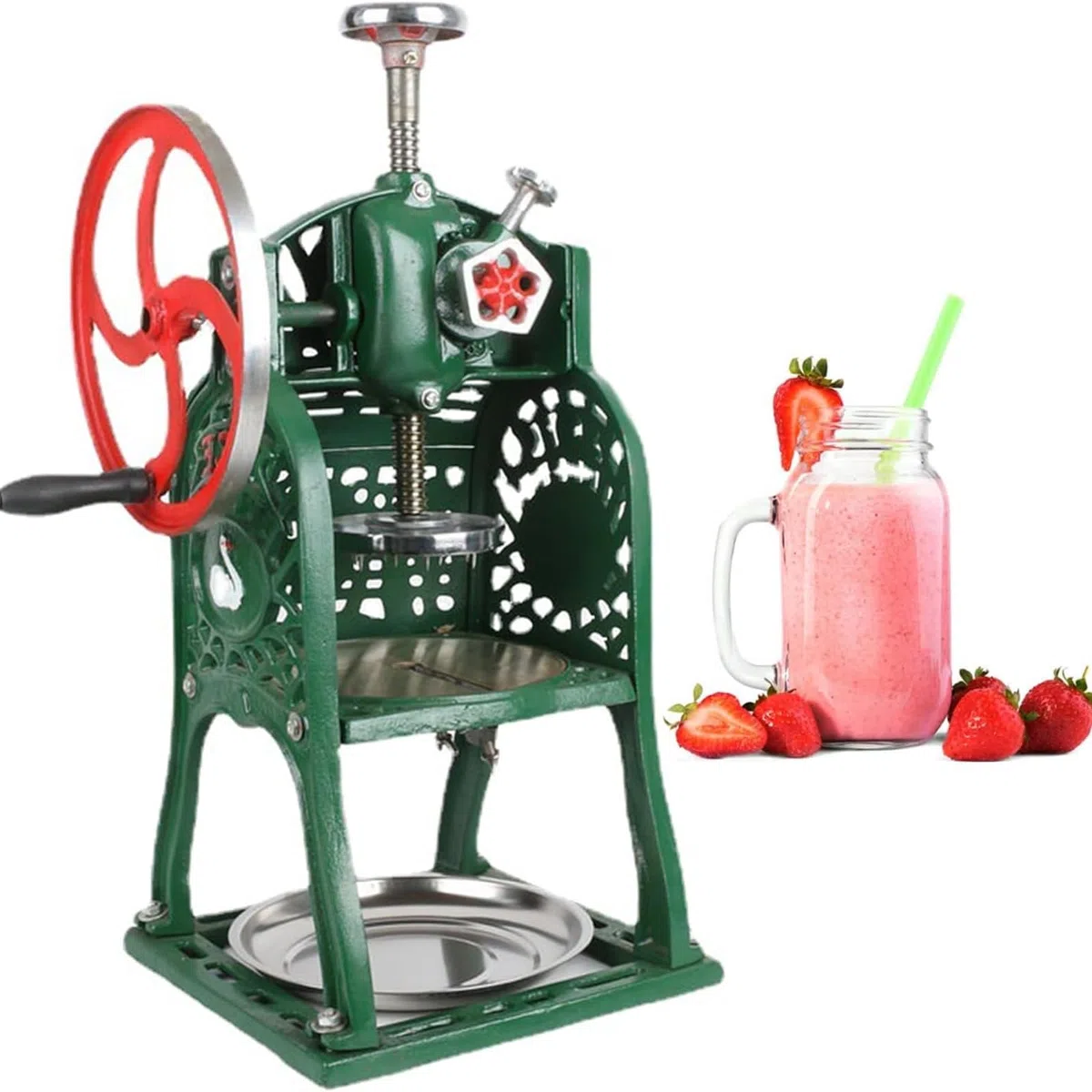 Máquina para hacer hielo picado, máquina manual para hacer hielo raspado con volante que ahorra mano de obra y patines de acero inoxidable, espesor ajustable y producción rápida 10S, sabor del(