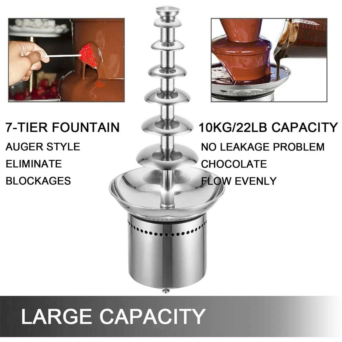 Máquina De Fuente De Chocolate. Máquina Comercial De Acero Inoxidable para Fundir Chocolate, con Capacidad para 4 Kg, Ideal para Fiestas, Restaurantes Y Bodas.,4