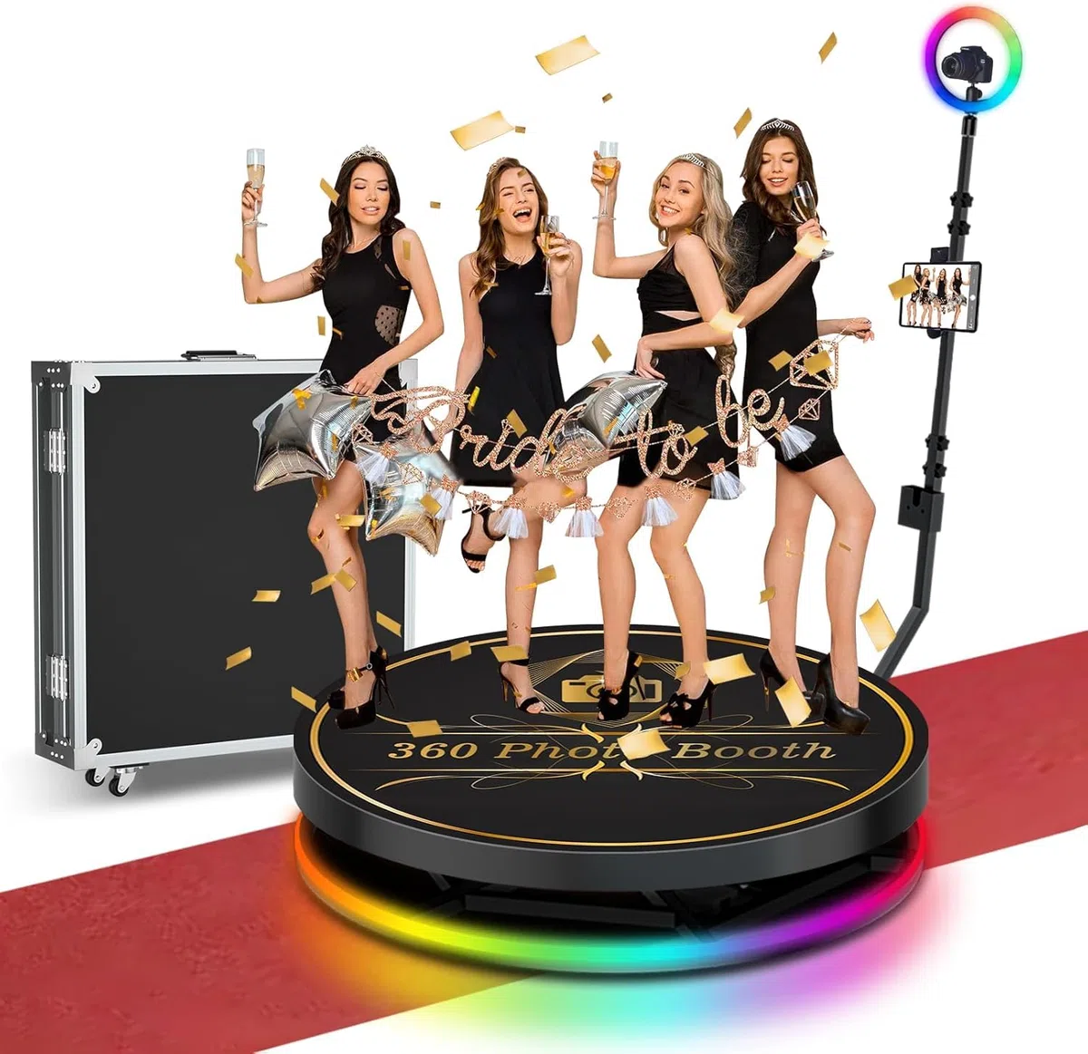 Máquina De Fotomatón 360 para 1-4 Personas, Cámara Lenta Automática Giratoria 360 Cabina De Cámara De Video Plataforma Selfie, Fotomatón 360 para Fiesta Navidad