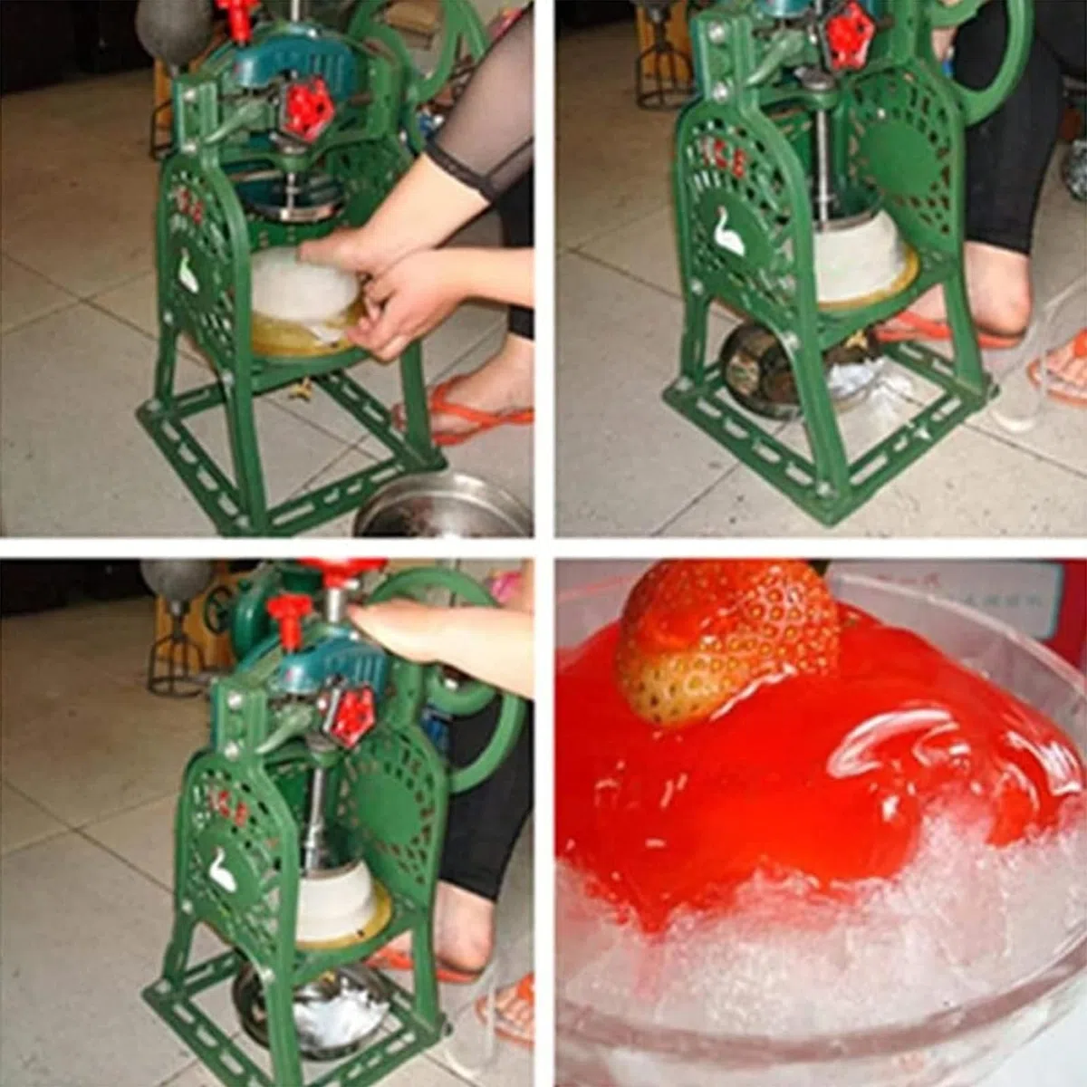 Máquina para hacer hielo picado, máquina manual para hacer hielo raspado con volante que ahorra mano de obra y patines de acero inoxidable, espesor ajustable y producción rápida 10S, sabor del(