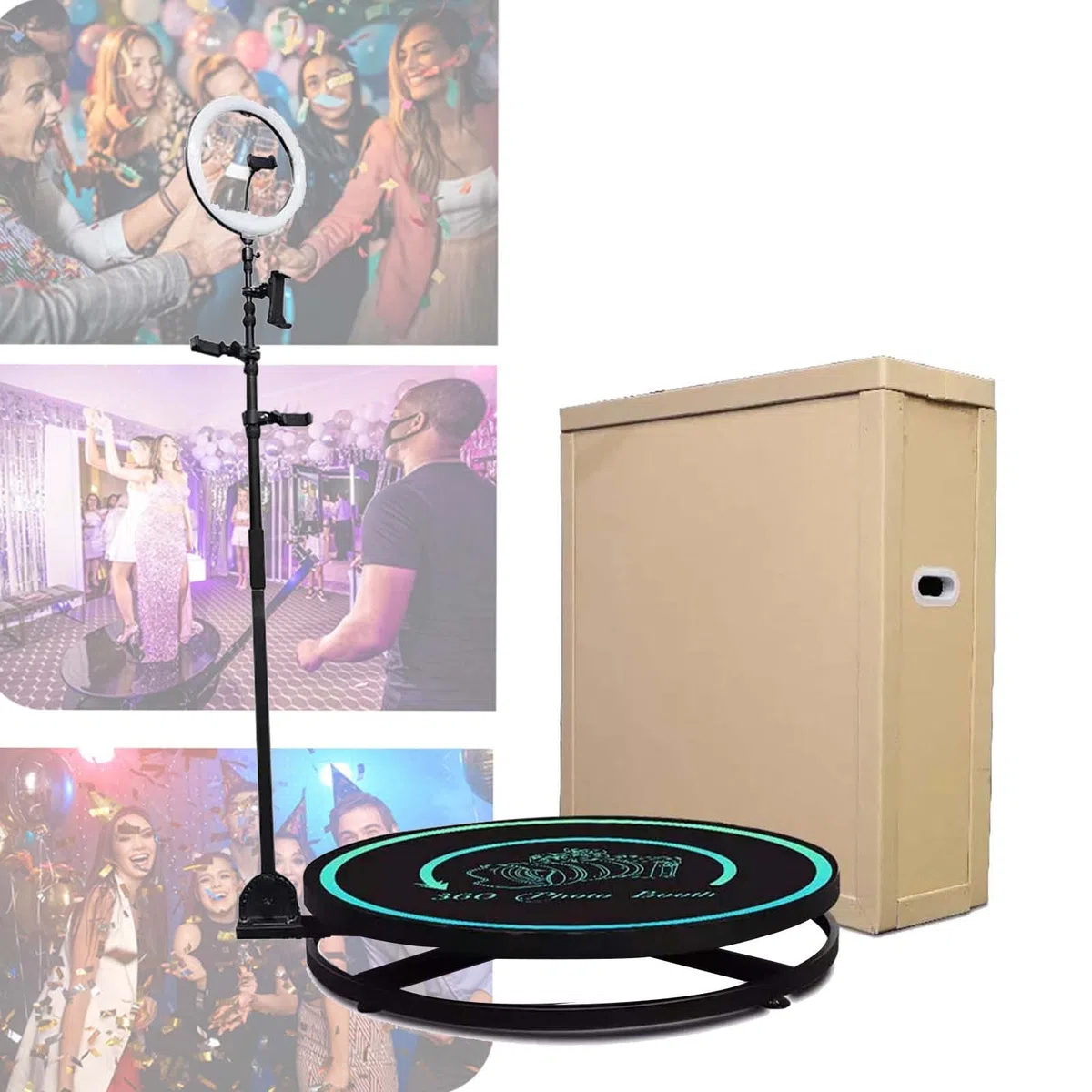 Máquina de fotomatón de 360 grados para fiestas, cabina automática de cámara de cámara de cámara lenta con anillo de luz y control remoto