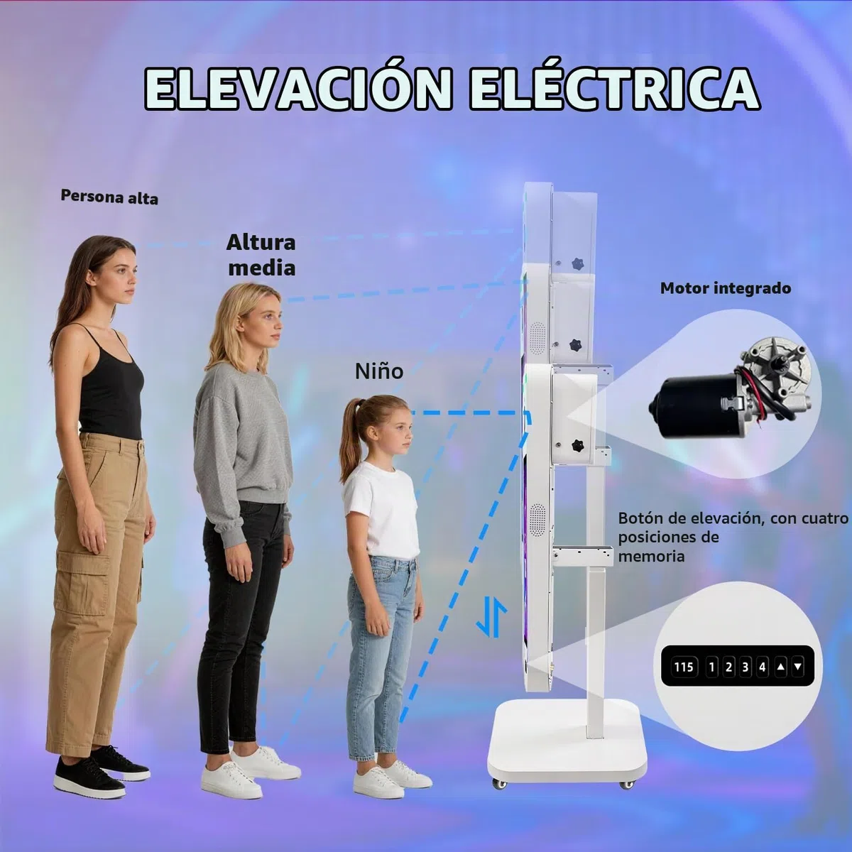 Máquina de fotomatón DSLR, Cabina de Fotos para Selfies Fiestas, elevación eléctrica con 4 Modos de Ahorro de Memoria, Cabina de Fotos con Pantalla táctil de 21.5" (White, Photo Booth)