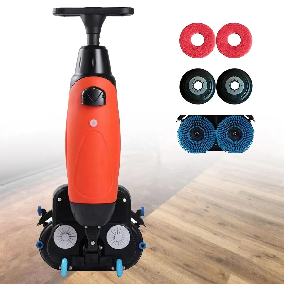 Fregadora de Suelos portátil para Uso Comercial, minimáquina para una Limpieza eficiente de baldosas, Madera y mármol, Cepillo Giratorio de 360° y Pista de Limpieza de 43 cm. Red