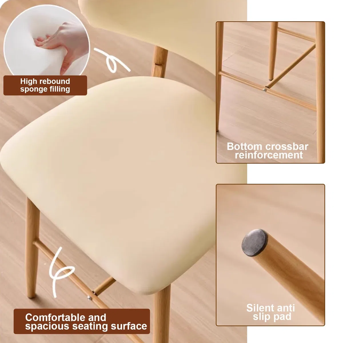 Juego de taburetes de Bar para Isla de Cocina (1/2/3/4 Unidades), sillas Altas para mostrador con Respaldo ergonómico de Cuero sintético, Patas de Madera, fácil Montaje, Color Negro.