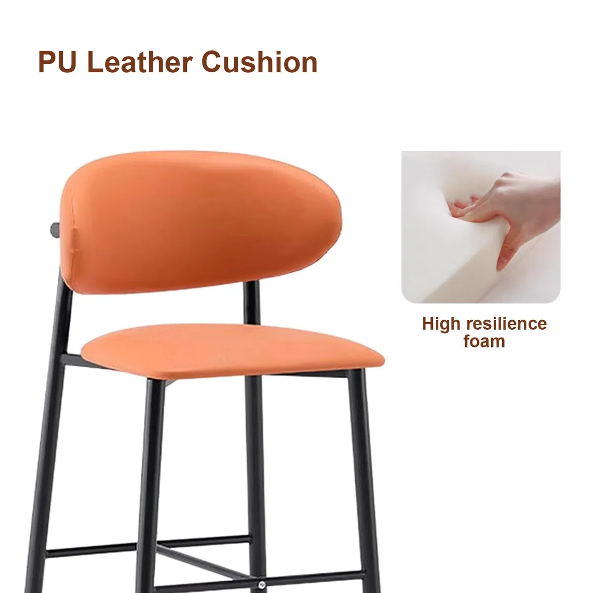 Juego de taburetes de Bar para Isla de Cocina (1/2/3/4 Unidades), Silla ergonómica de Altura de mostrador, Piel sintética, Patas de Madera, fácil Montaje, Color Naranja.