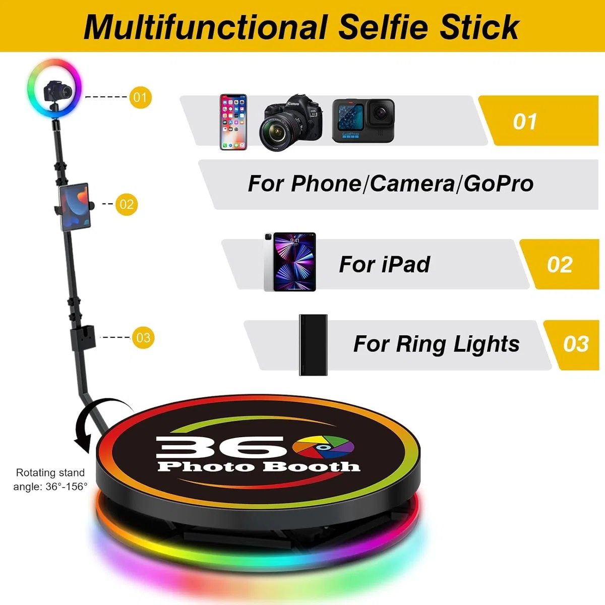 Máquina De Fotomatón 360 para 1-4 Personas, Cámara Lenta Automática Giratoria 360 Cabina De Cámara De Video Plataforma Selfie, Fotomatón 360 para Fiesta Navidad