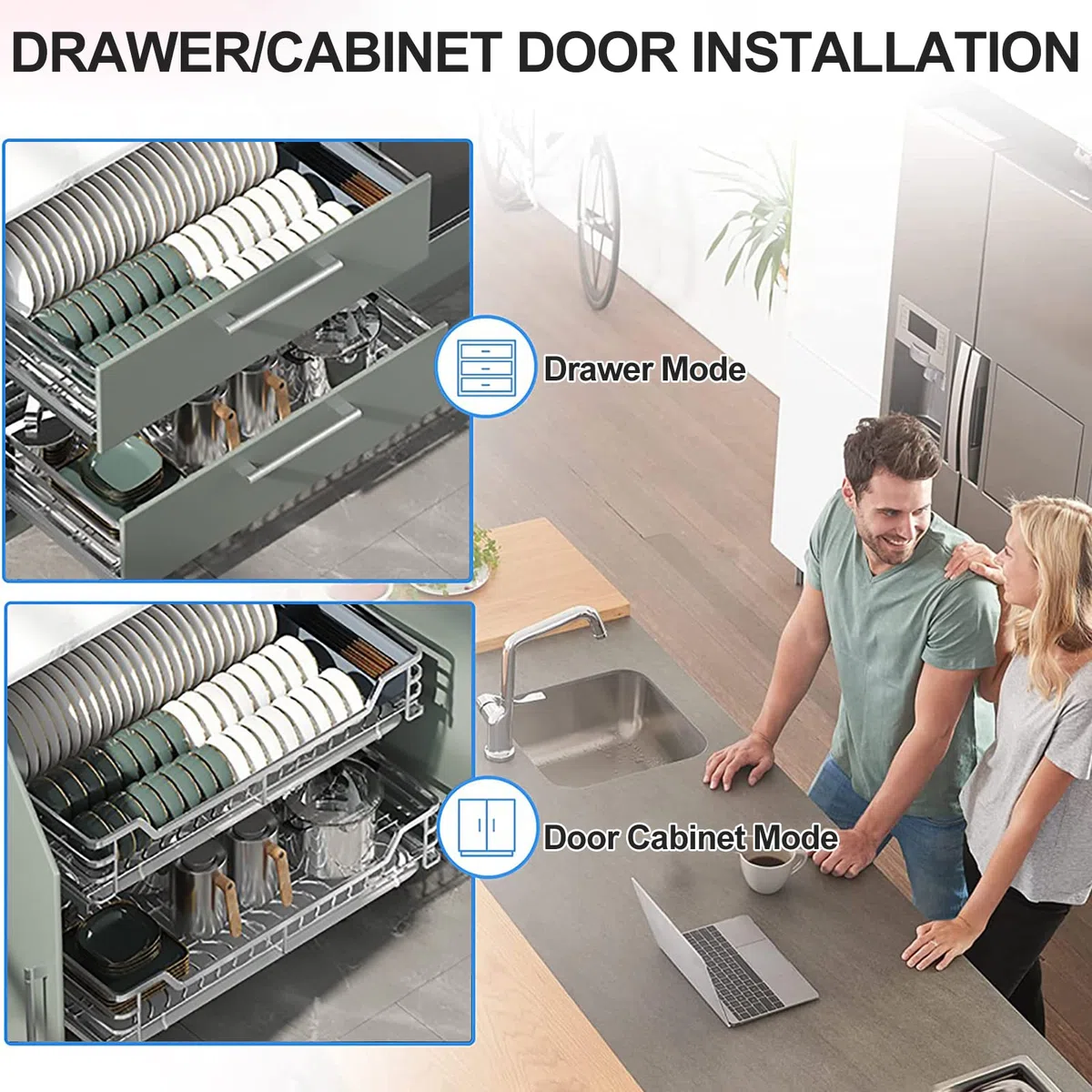 Gabinete extraíble de 2 niveles, cesta de alambre de acero inoxidable, estante deslizante para cocina, armarios, despensa, solución duradera y que ahorra espacio