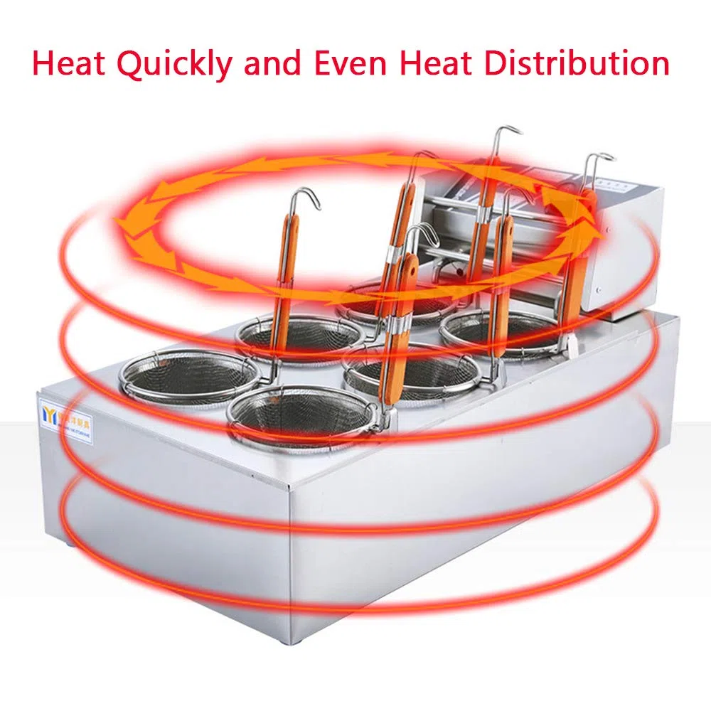 Máquina para Hacer Pasta, Máquina Eléctrica para Fideos De Uso Comercial Y Doméstico, Cesta De 6 Agujeros, Electrodoméstico De Acero Inoxidable para Cocinar Pasta.