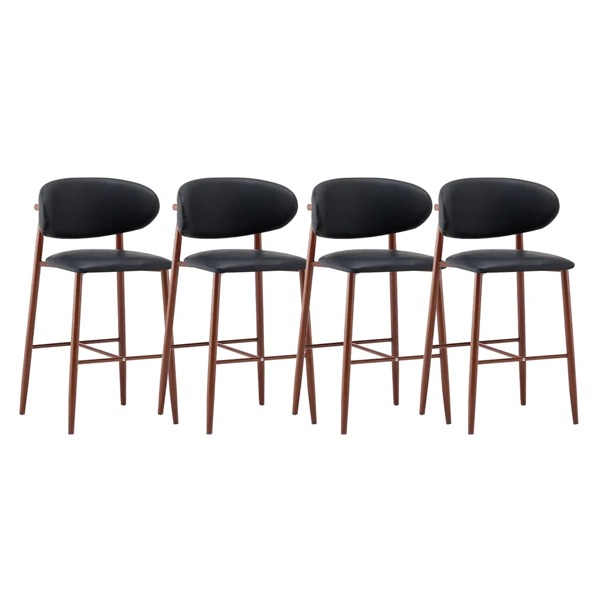Juego de taburetes de Bar para Isla de Cocina (1/2/3/4 Unidades), sillas Altas para mostrador con Respaldo ergonómico de Cuero sintético, Patas de Madera, fácil Montaje, Color Negro.