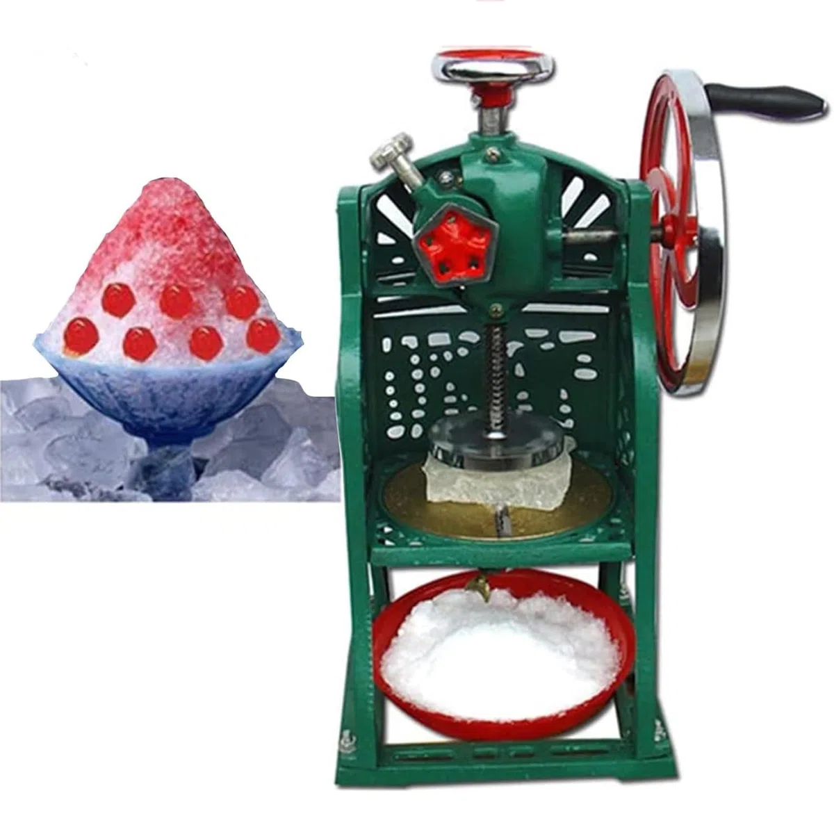 Máquina para hacer hielo picado, máquina manual para hacer hielo raspado con volante que ahorra mano de obra y patines de acero inoxidable, espesor ajustable y producción rápida 10S, sabor del(