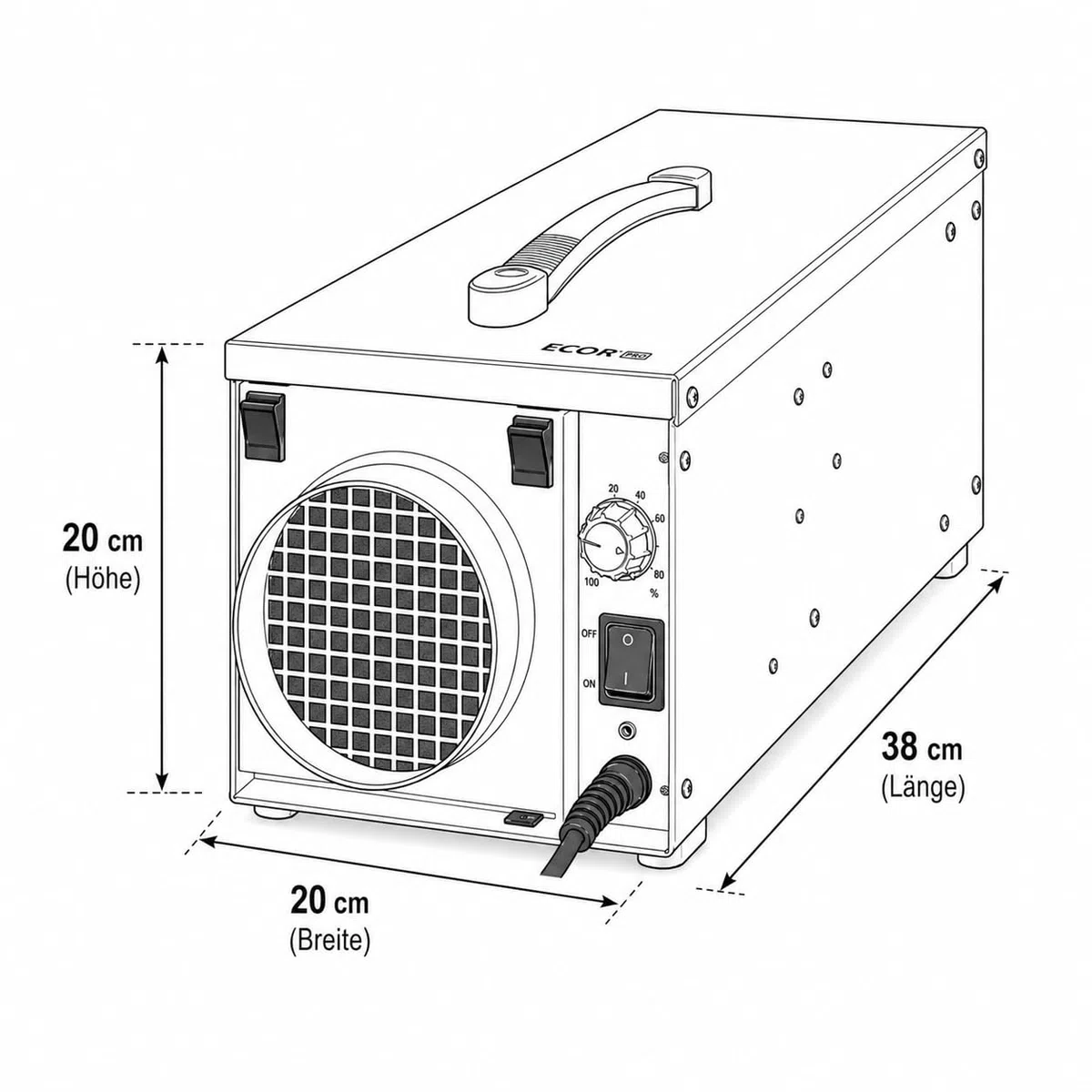 Ecor Pro DryFan DH1200 - Deshumidificador de adsorción (12 l/día, construcción totalmente metálica con revestimiento epoxi, para uso doméstico e industrial y para habitaciones de hasta 200 m²)
