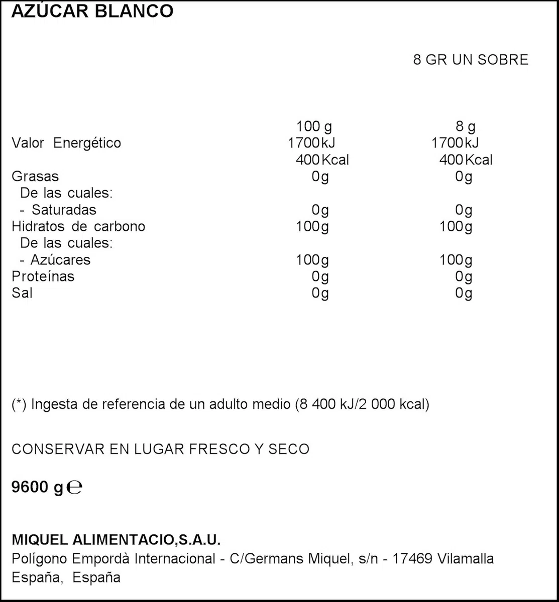 Marca Gourmet - Azúcar Blanco Sobres, 1200 x 8g